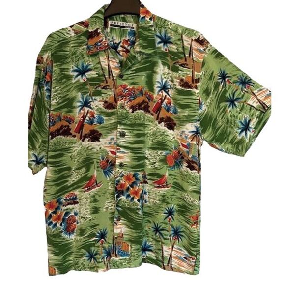 Other Other - Presence Mens Short Sleeve Shirt Size L Green Floral Button Up Collar Hawaiian